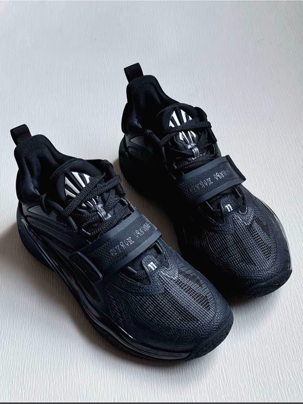 Men's Black Performance Sneakers with Secure Strap